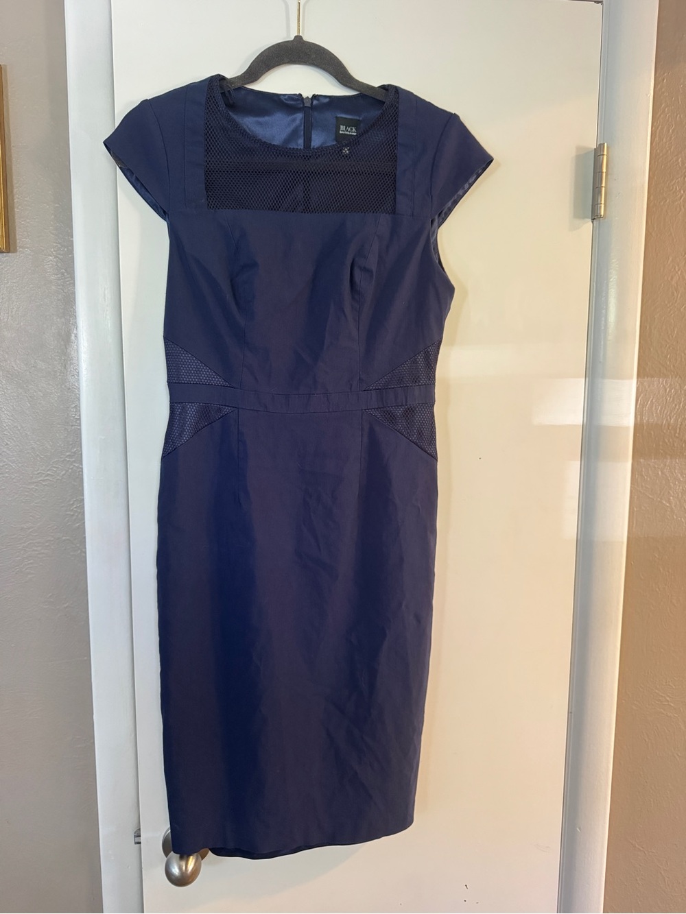 Saks Fifth AveNavy Blue Sheath Dress with Mesh Insets 6